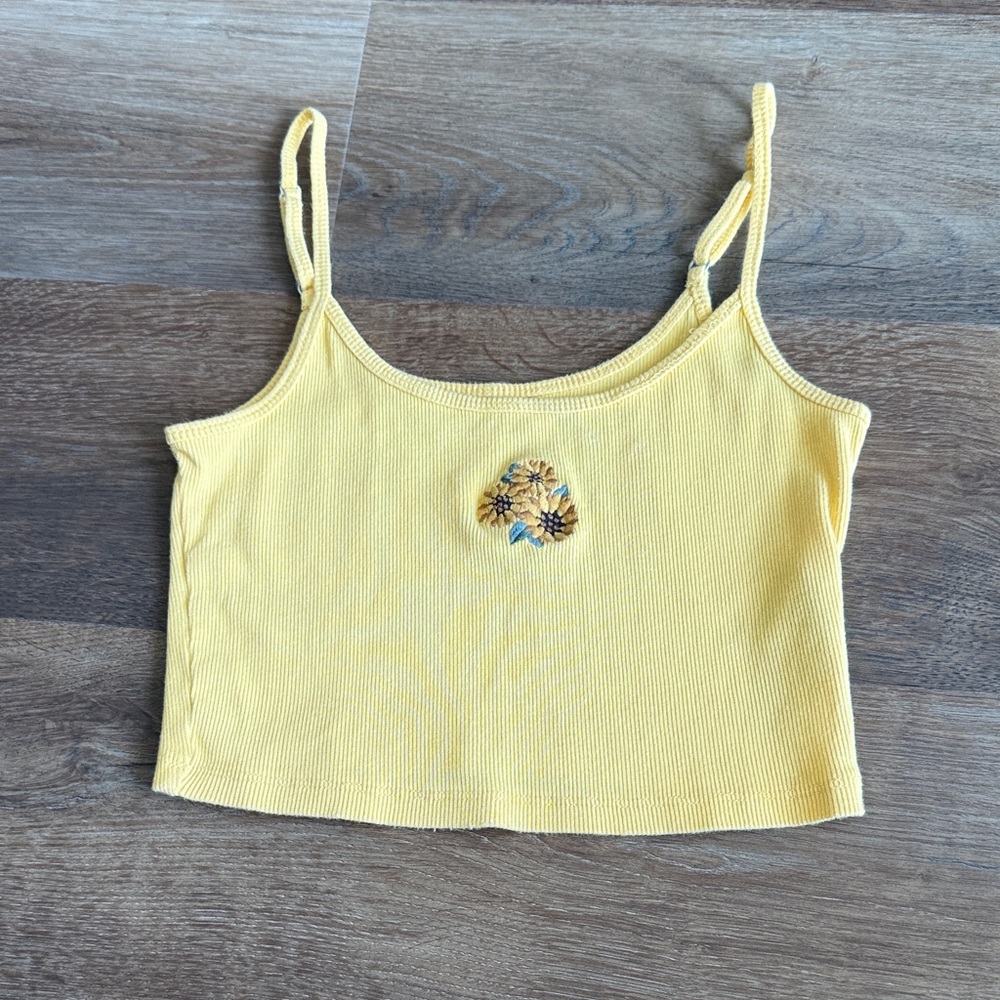 Hollister Yellow Floral Embroidered Crop Top